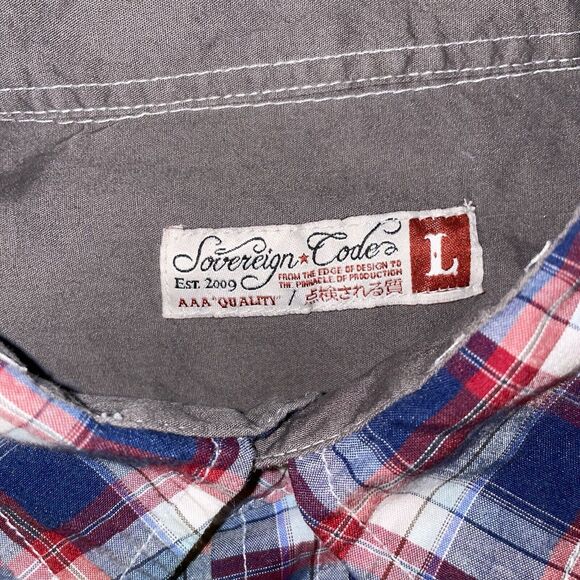 Sovereign Code Shirt Button Down Large Pearl Snap Western Style Red White Blue - Picture 2 of 5